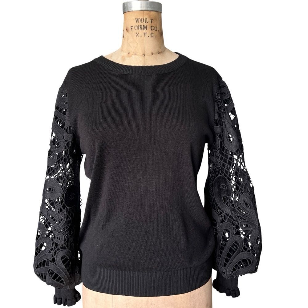 Zahav Black Crochet Sleeve Sweater by Paula Arias Size M
